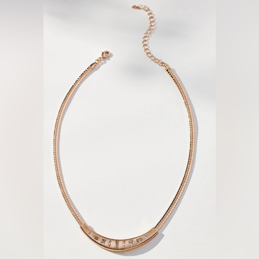 RARE ANTHROPOLOGIE NWOT Crystal Ribbed Snake Chain Collar Necklace
